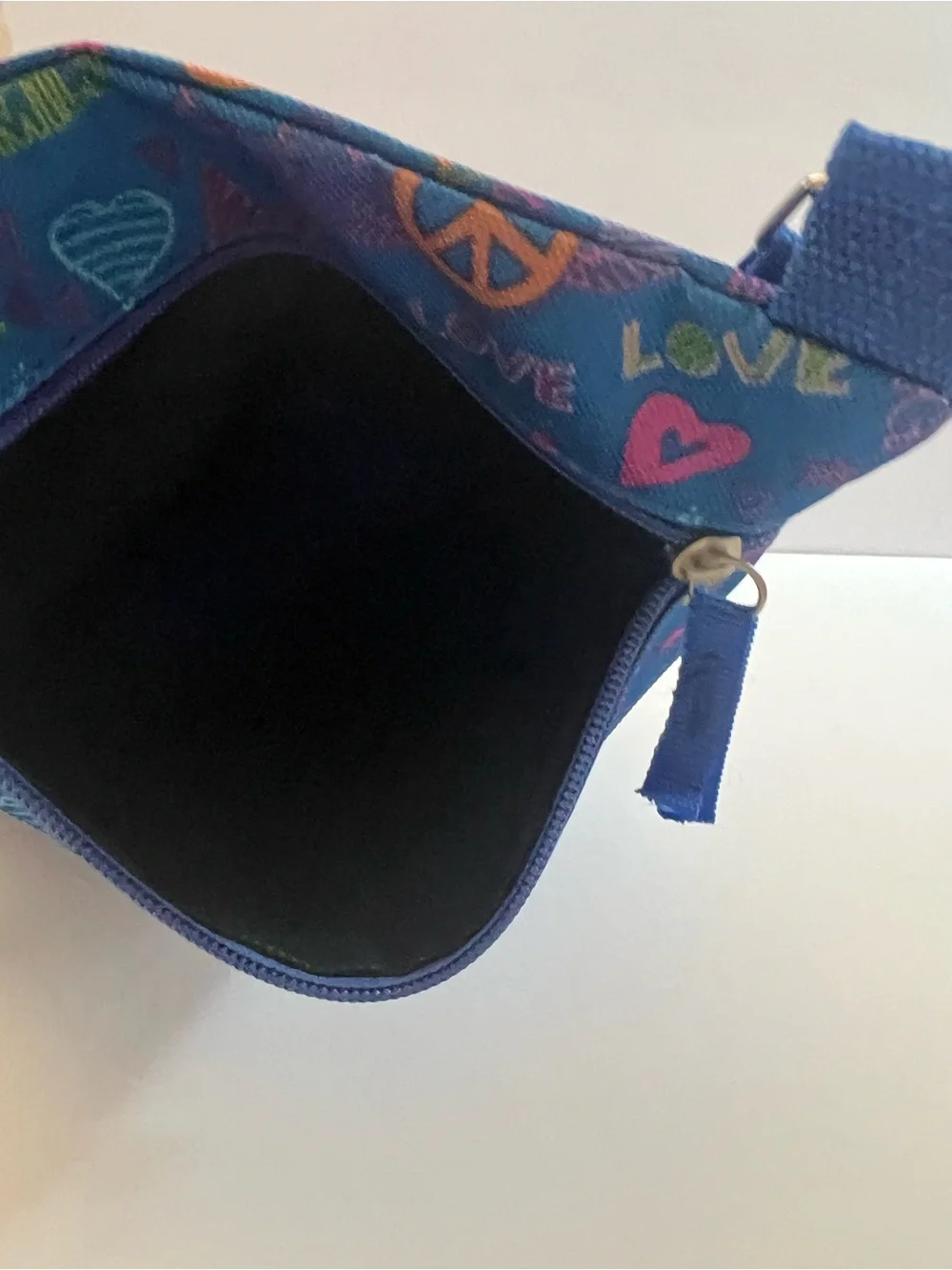 Royal Blue Peace & Love Crossbody Bag with Adjustable Strap